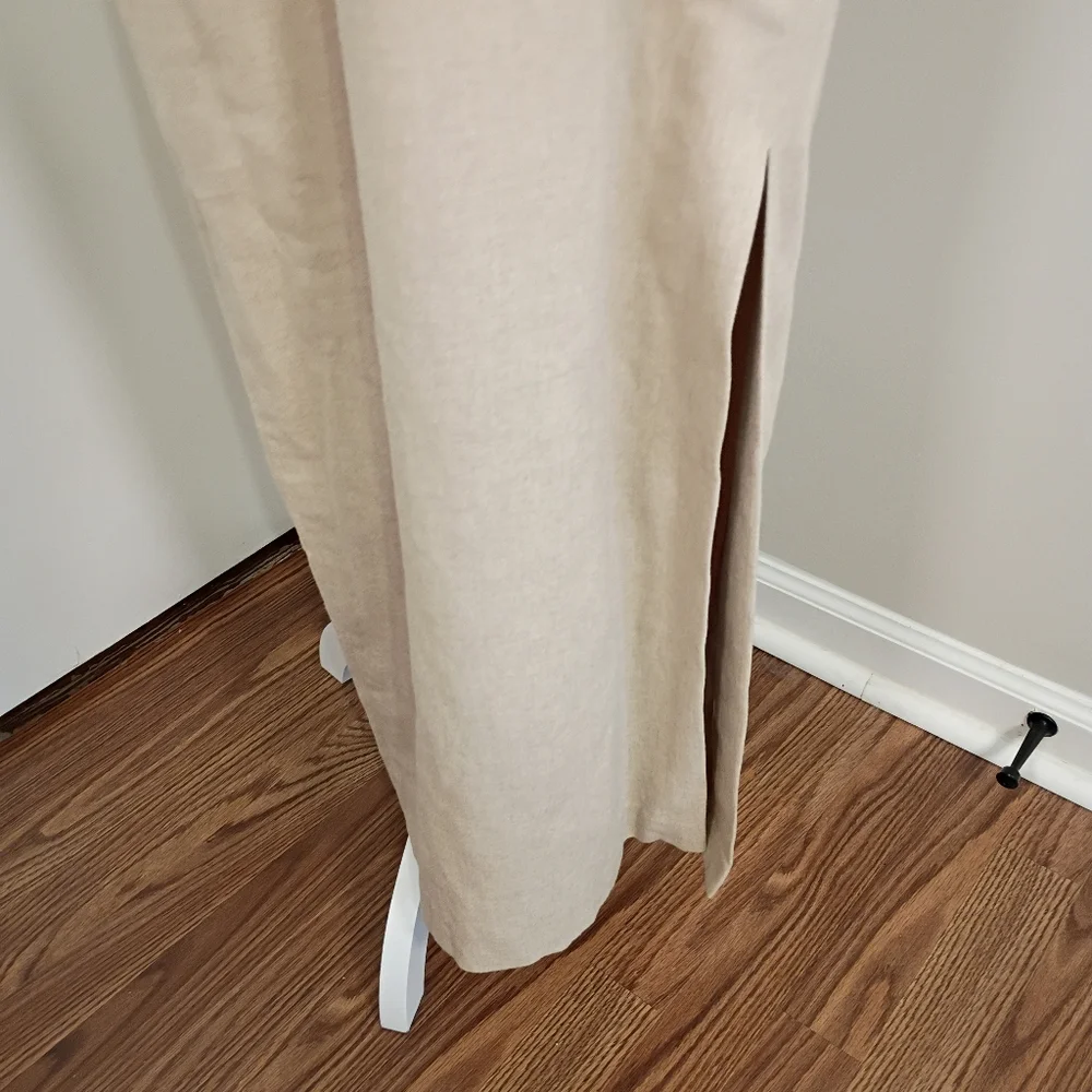 David Warren Beige Qpao Cheongsam with Pankou Linen Blend Women Dress Size 14 - Picture 5 of 11